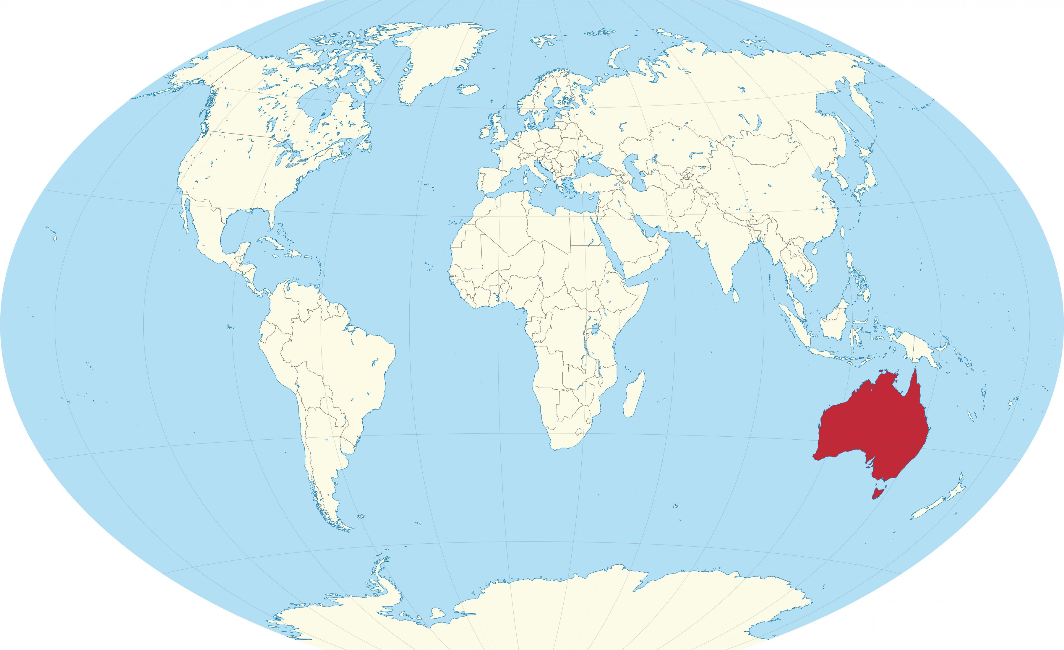 澳大利亚在世界地图上：周边国家和大洋洲地图上的位置