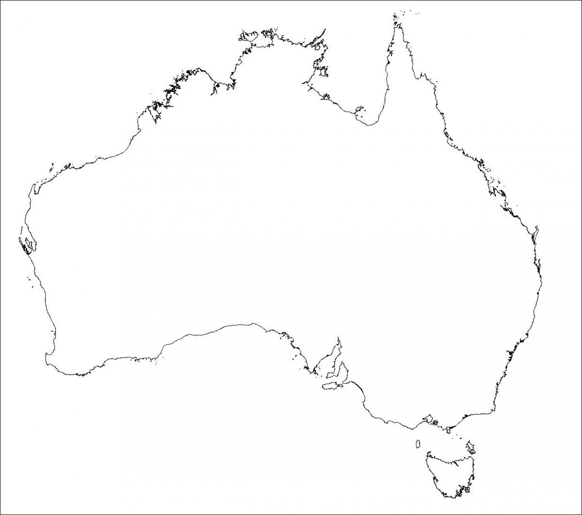 澳大利亚的空白地图：澳大利亚的轮廓图和矢量图。